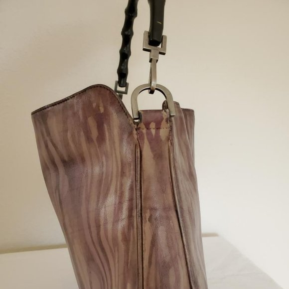 Gucci vintage bamboo painted Leather Purse Handbag Beige Brown black purple gray - Picture 10 of 13